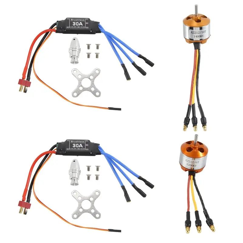 2Pack 2212 1400Kv/2200Kv Brushless Outrunner Motor With Mount 10T/6T+30A ESC For Rc Aircraft Quadcopter UFO Spare Parts