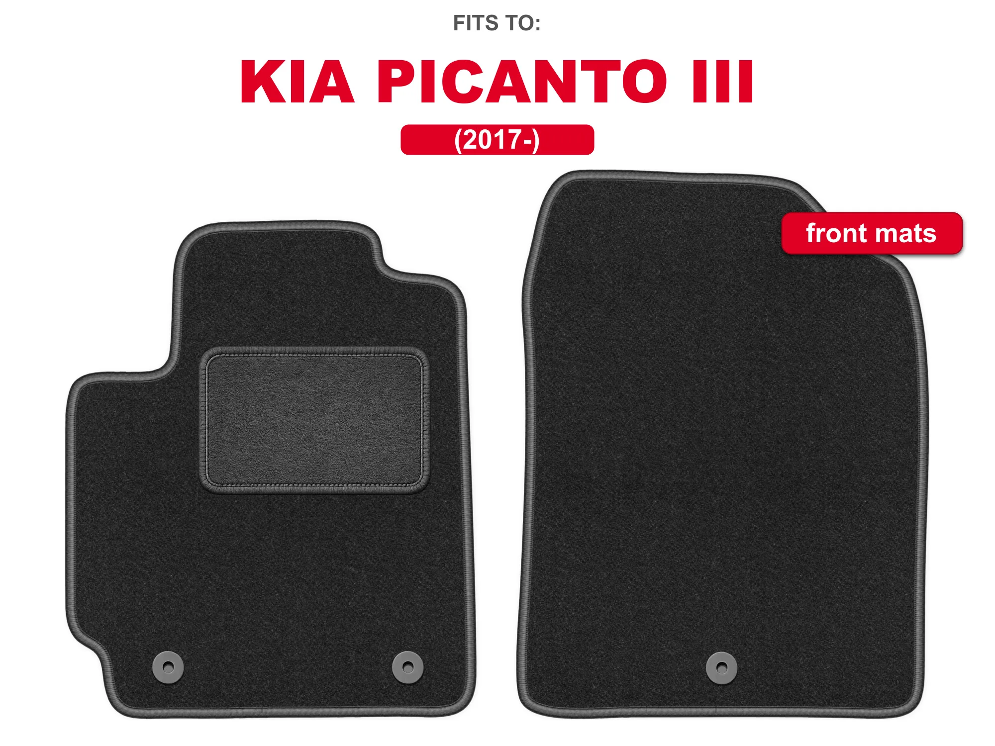 Velours vloermatten voor: Kia Picanto III 2017- Hatchback Grafiet Set van voorste automatten Vloerbedekking voor in het voertuig