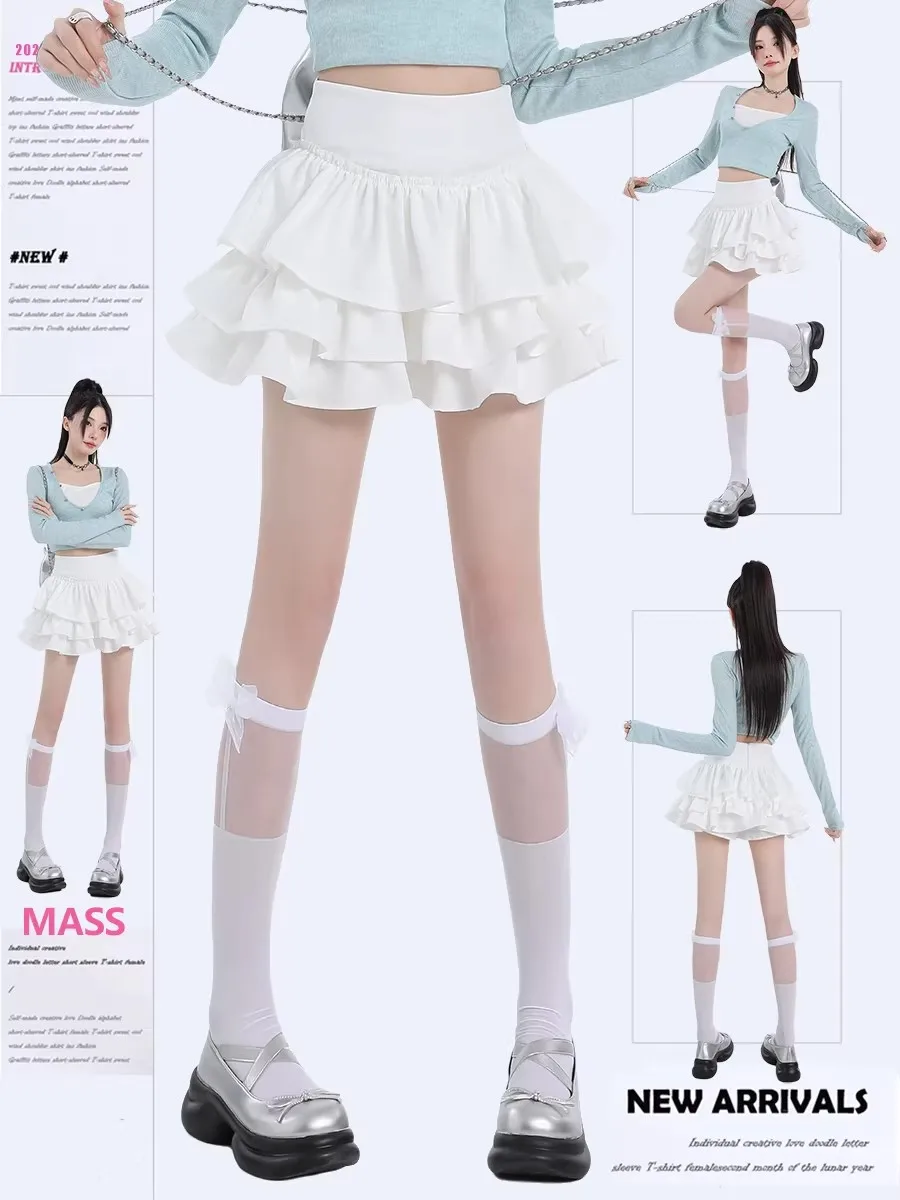 plus Size Ballet Style Half Skirt Women Spring Autumn 2026 New High Waist A-Line Fluffy Short Skirt Cake Skirt Lace Trim