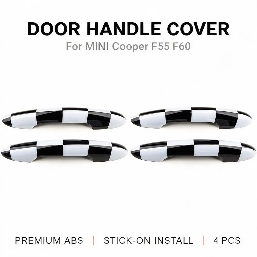 For MINI Cooper F55 F60 2014-2023 PC Checkered Door Handle Cover Sticker 4pcs Set Stick-on Keyless Non-Keyless