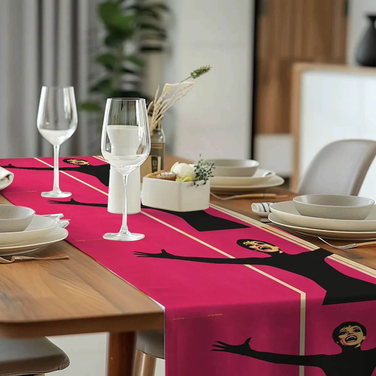 decoration table runner Abstract Pink and Black Retro Style Print Table Flag TV cabinet,kitchen restaurant,festival party gift l