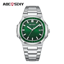 Reloj de pulsera de cuarzo para hombre, cronógrafo de lujo, de negocios, resistente al agua, con fecha luminosa, Cuadrado de acero inoxidable