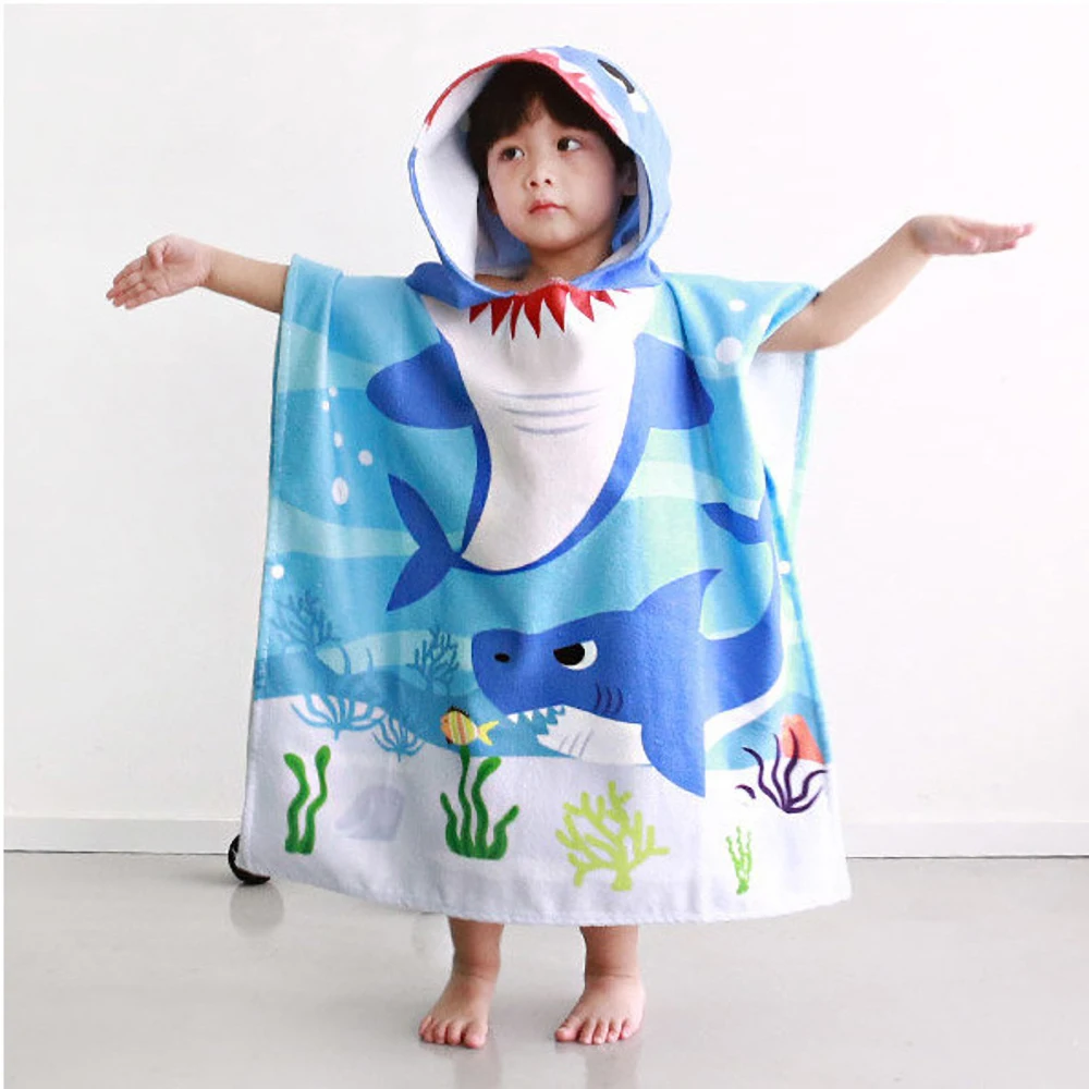 Baby Cartoon Printing Bathrobe Girls Unicorn Beach Towel Boy Shark Dinosaur Bath Towel Kids Hooded Cape Towel Children Bath Item