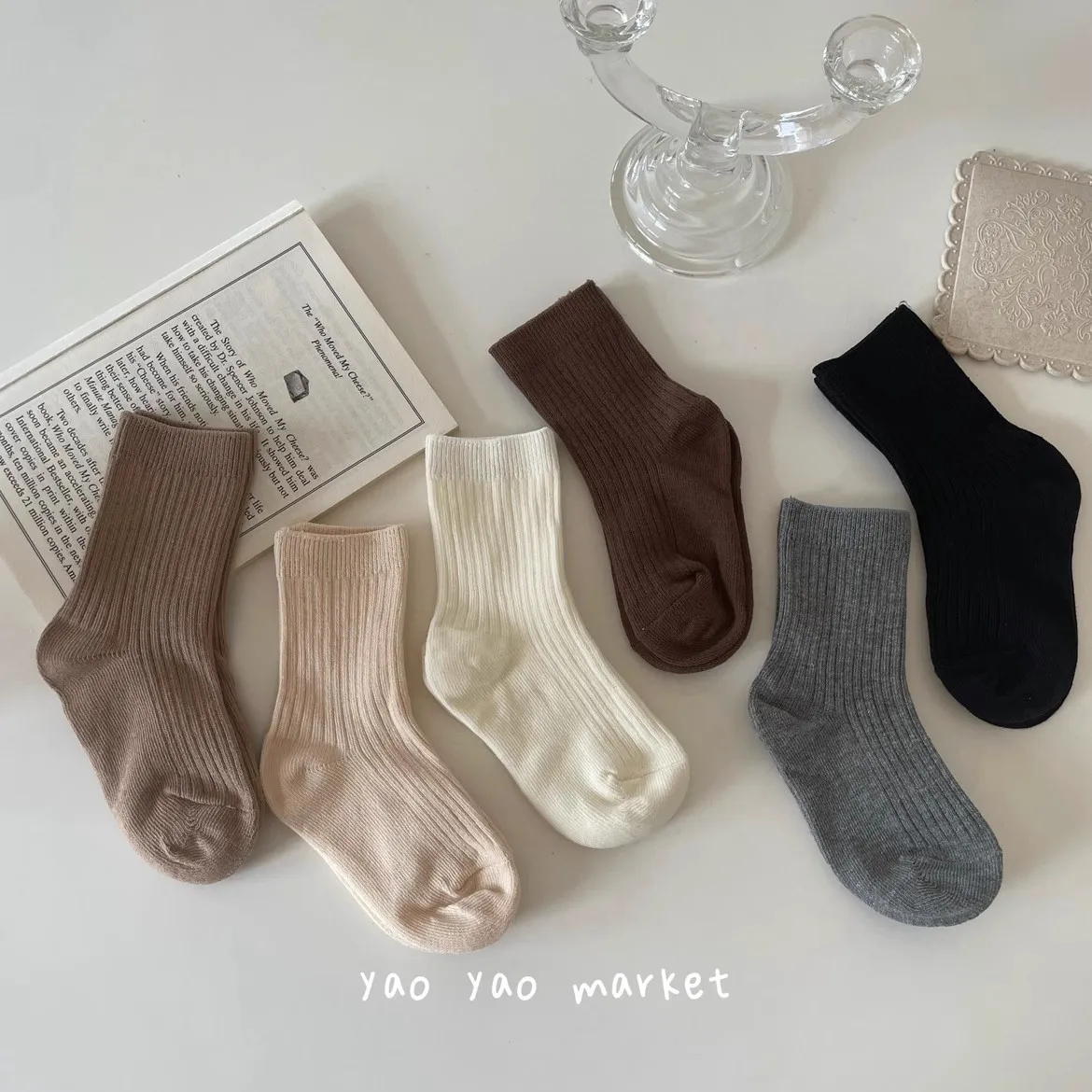4Pairs Pure Cotton Solid Color Fashion Children's Mid-calf Socks Comfortable Breathable Kids Footwear for Boys Daily Use