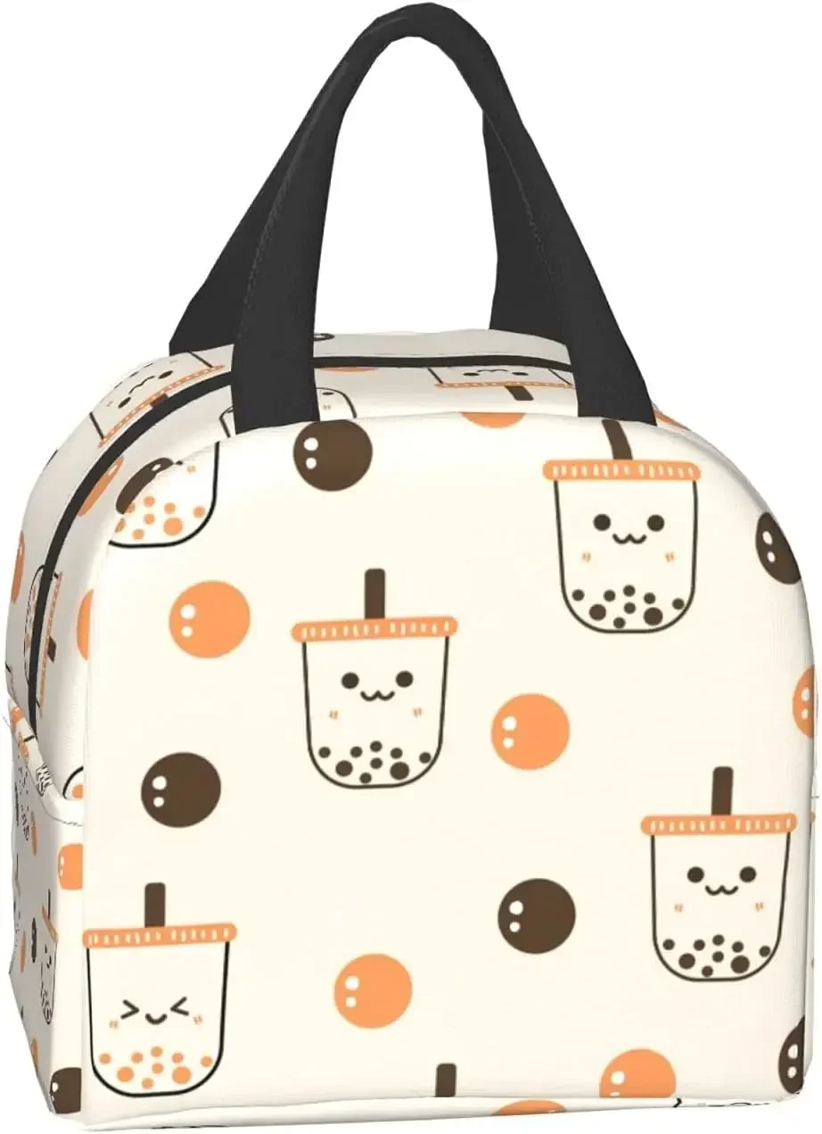 Happy Boba Bubble Tea Portable Insulated Lunch Bag Reusable-Suitable For Office/Camping/Picnic/Travel