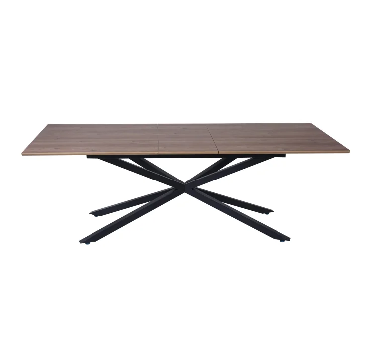 Wholesale Cheap Extensible Melamine Board Top Dining Table Set with Black Metal Legs Dining Room Furniture for Hotel Use