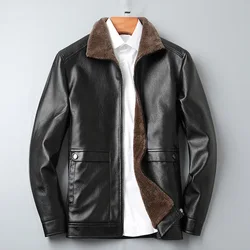 New Winter Men Wool Liner Warm Leather Jacket Man Fleece Fur Collar Leather Jackets Quality Male Casual PU Leather Coats 3XL