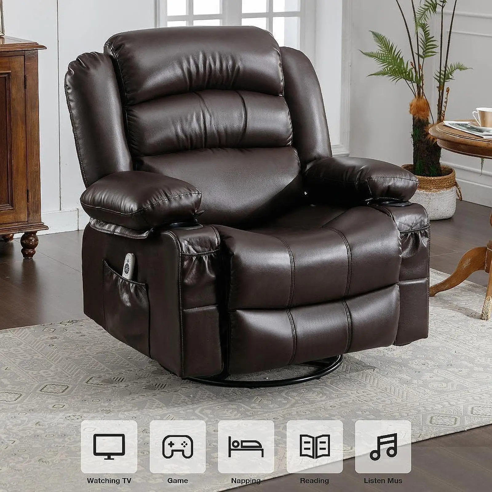 Massage recliner Chair Lounge Chair with Side Pocket and Cup Holders Massage