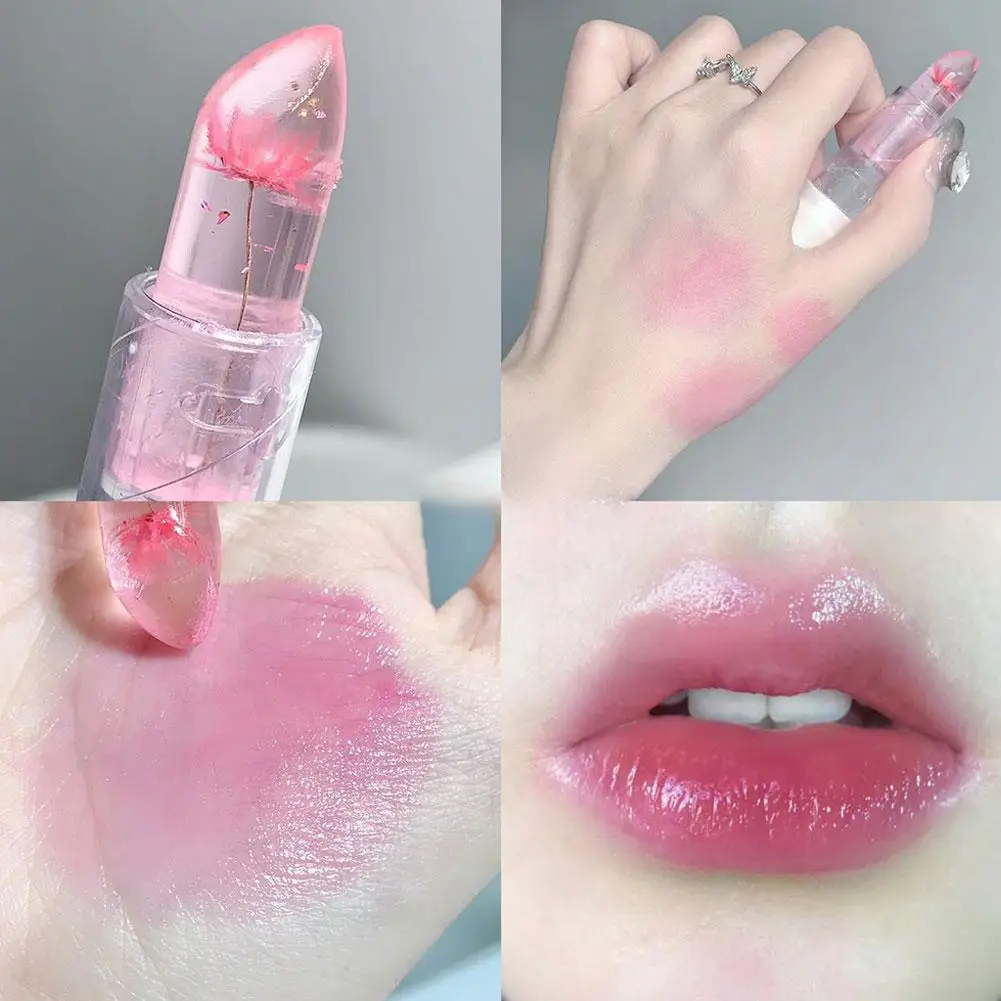 Getrocknete Blume transparente Lippenstift Feuchtigkeit creme Kristall Gelee Temperatur Farbwechsel Lippen balsam Spiegel Wasser Lippen Pflege Lippen tönung