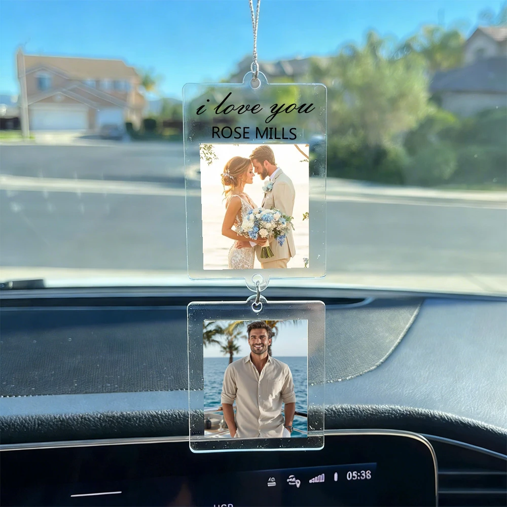 Adorno Acrílico Personalizado para Coche con Nombre y Múltiples Fotos Familiares, Colgante para Coche, Regalo para Conductor Novato, Adornos Personalizados