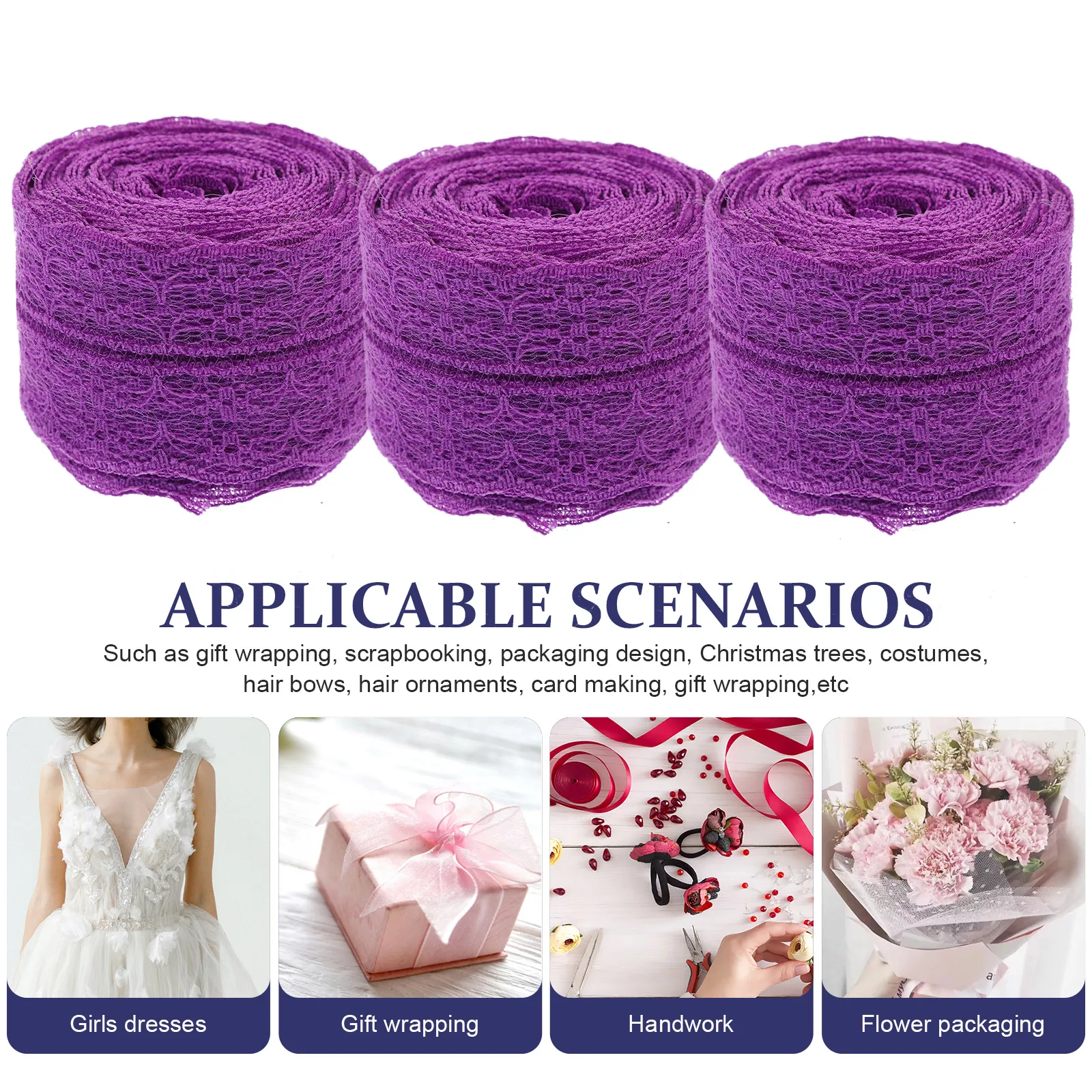 

3 Rolls Lace Accessories Applique Sewing Trim Embellishment Ribbon Bride Dressmaking