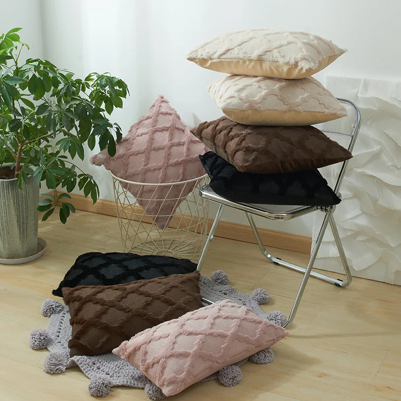 Weiche Plüschwolle Dekokissenbezüge Luxus-Stil Kissenbezüge Europäische Kissenhülle für Sofa Schlafzimmer Creme Khaki Weihnachten – Detail 12
