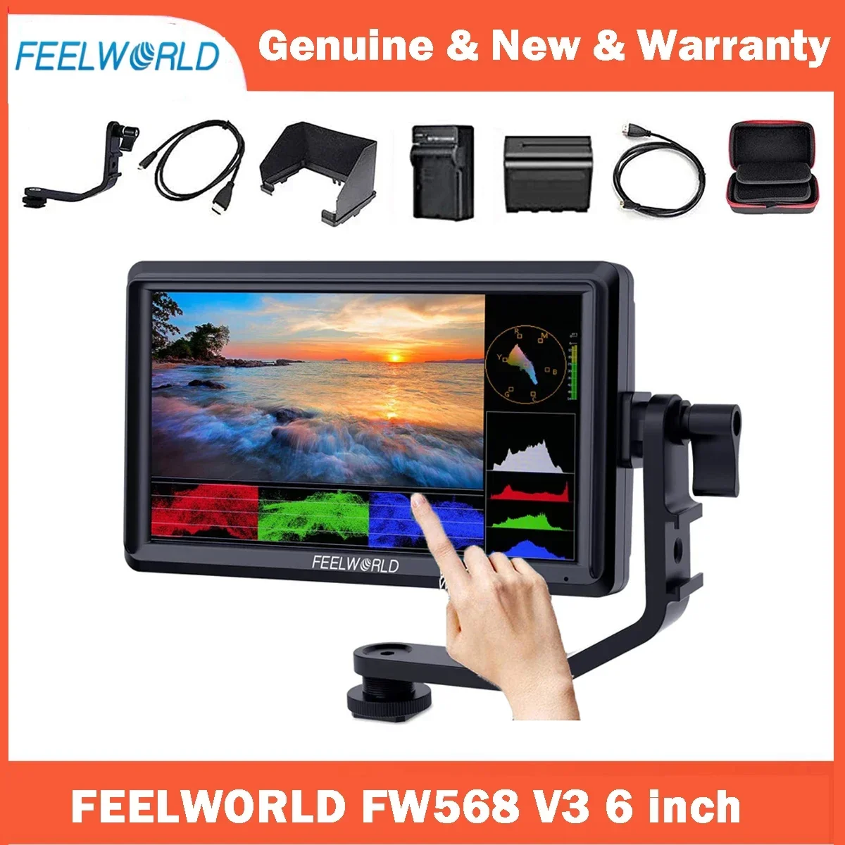 FEELWORLD FW568 V3 6 Inch DSLR Camera Field Monitor with 3D LUT Full HD1920X1080 Support HDMI Output Monitor for live streaming