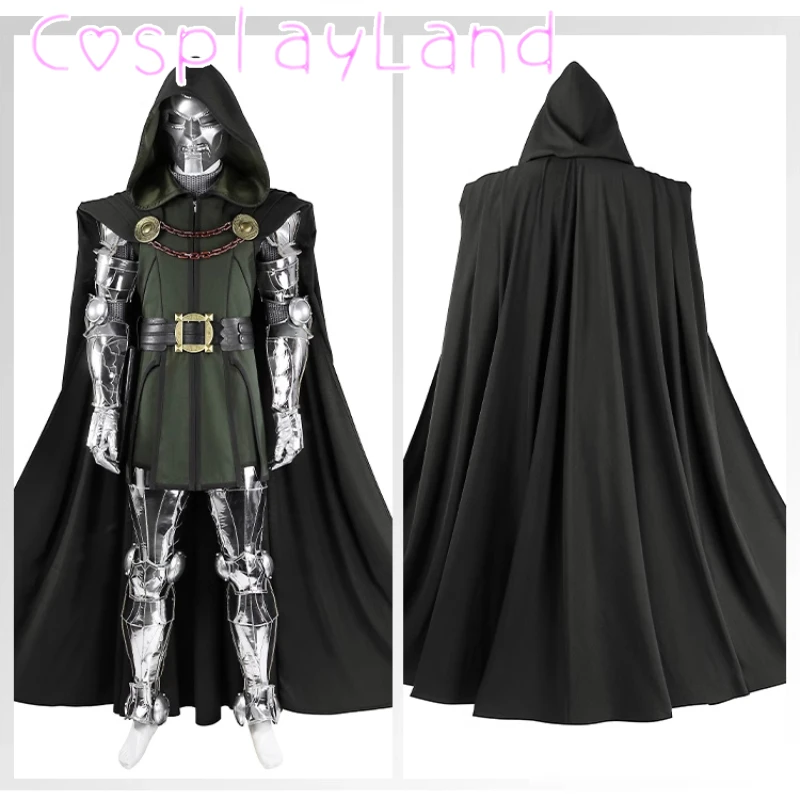 

Black Doom Cosplay Costume Adult Men Suit Vest Cloak Pants Mask Outfit Full Set Christmas Halloween Doom Costumes Custom Made