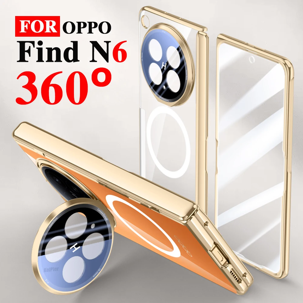 

Plating Clear Alloy Lens Stand Holder Cases For OPPO Find N6 5G 2026 Magnetic Flip Camera 360 Full Protection Cover