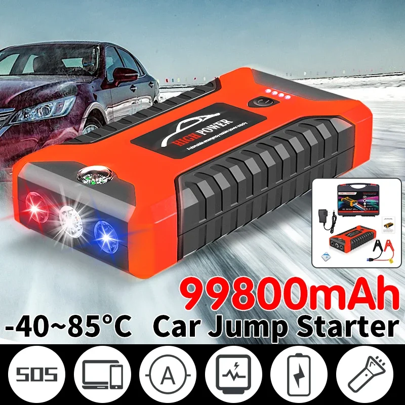 99800mAh Portable Car Battery Starter Auto Jump Starter Petrol Diesel Car Emergency Booster Start Power Supply 12V For Cars