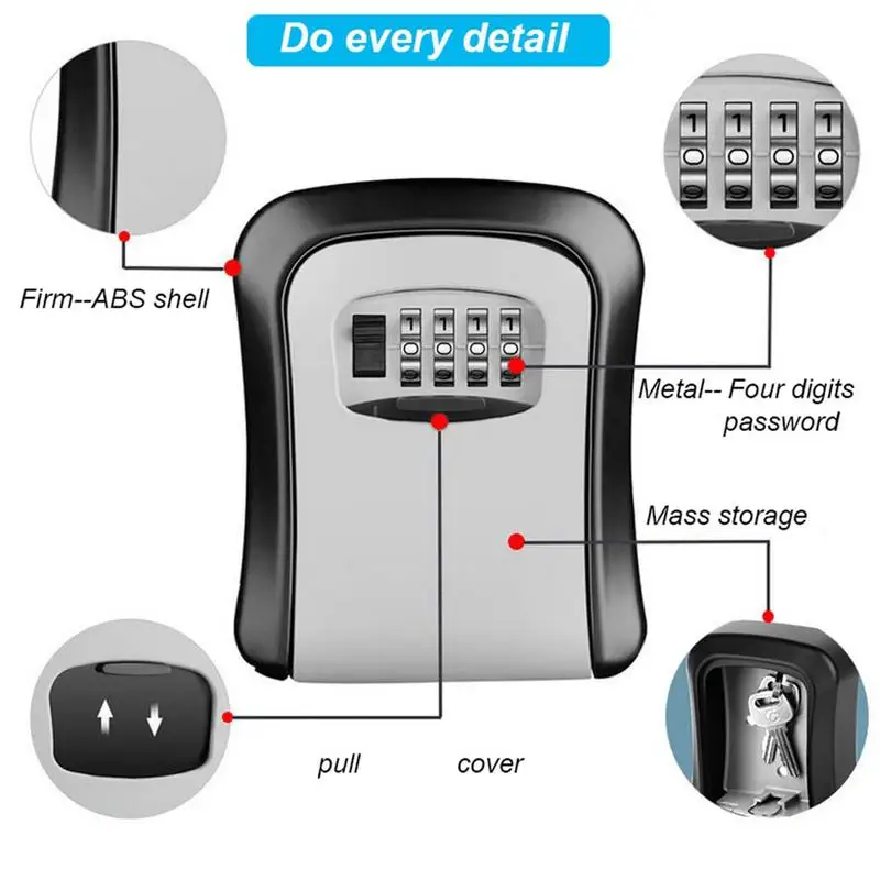 4 Digit Combination Key Lock Box Wall Mounted Key Lock box With Code For House Key Storage Security Protection