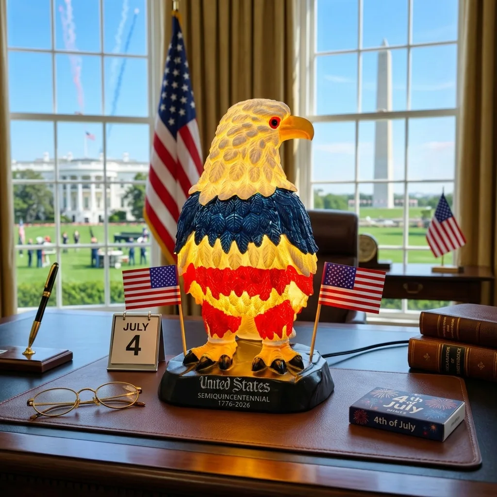 Creative Painted Resin Eagle Statue With US Flag Independence Day Souvenir Desktop Ornament Patriotic Gift For American Festival