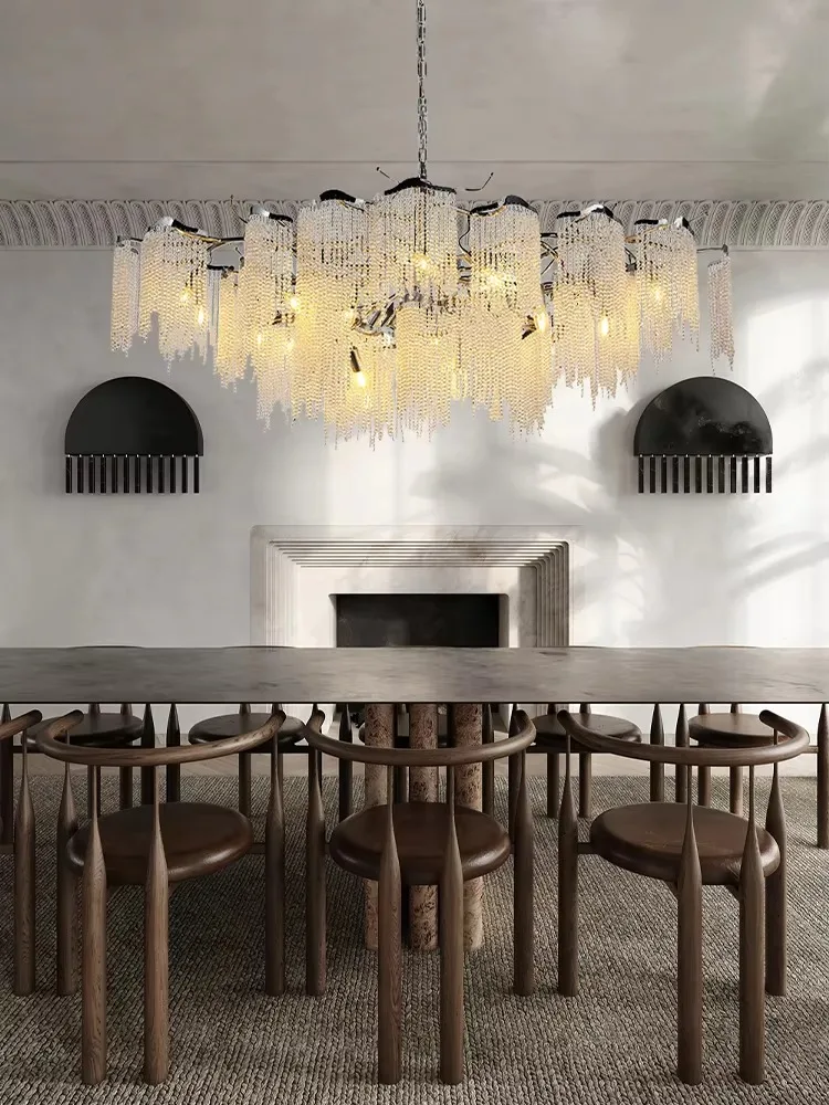 Modern Luxury Crystal Waterfall Pendant Light LED Home Ceiling Chandelier Restaurant Hanging Lamp Living Room Suspension Lustre