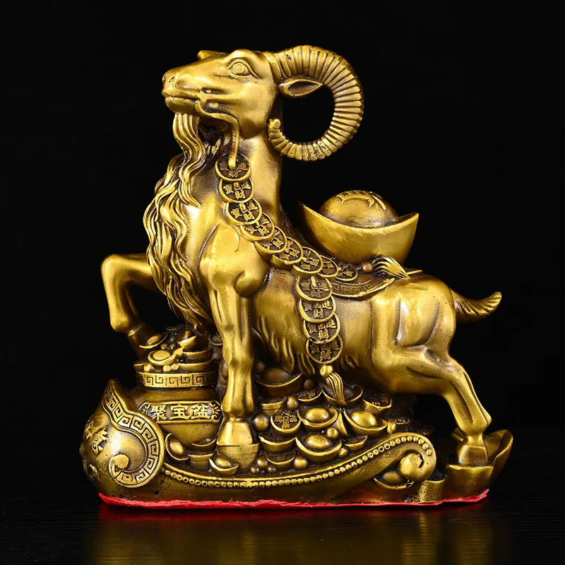 Antique-style copper sheep ornaments for home living room decoration, vintage copper sheep, auspicious sheep, zodiac sheep decor