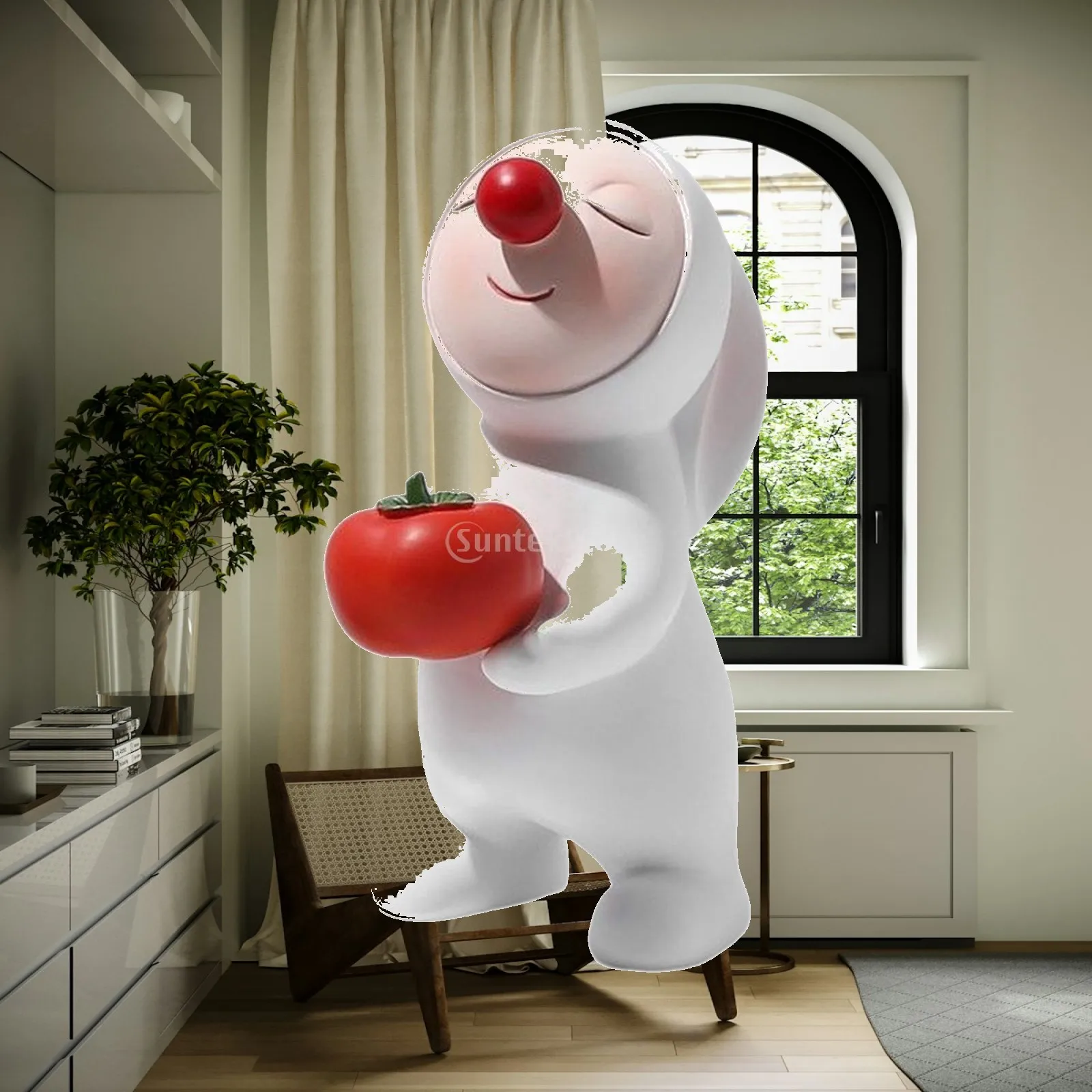 Bunny Figurine Red Nose Rabbit Statue Sculpture for Home Living Room Decor