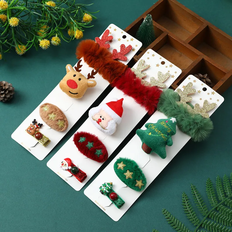 

4pcs/set Cartoon Christmas Hair Accessories Kids Gift Hair Clips Ties Brooch Xmas Tree Headband 2025 Christmas Party Decoration