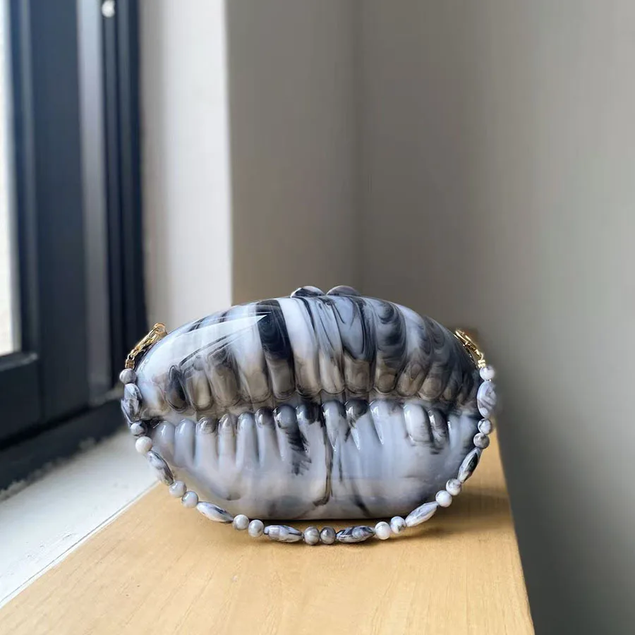 

Lady Pearl Dark Blue Shell Acrylic Box Clutch Purse Women Evening Bag Woman Crossbody Bag For Wedding Party Chain Shoulder Bags