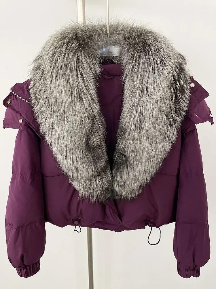 Luxe 2024 Nieuwe Eendendons Echte Vos Bontjas Winter Dikke Warme Jas Vrouwen Natuurlijke Bontkraag Bovenkleding Fashion Casual Capuchon