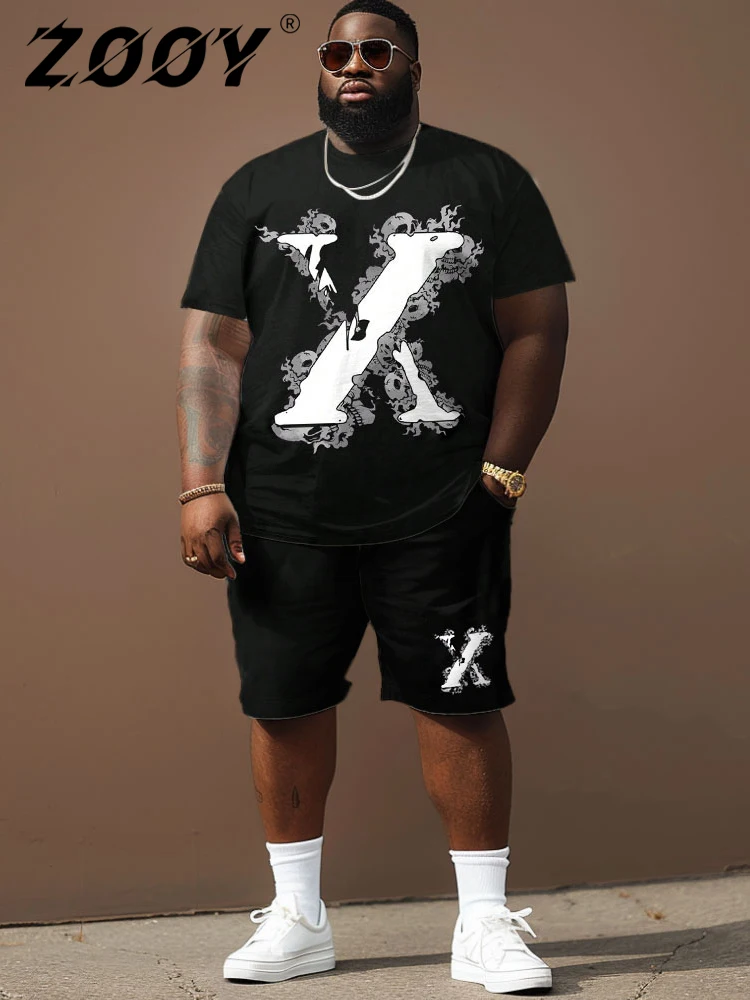 

L-9XL Short Sleeved T-Shirt Shorts Set Plus Size Men Street Casual Graffiti Bear Letter Pattern Print Two-Piece Set ZOOY