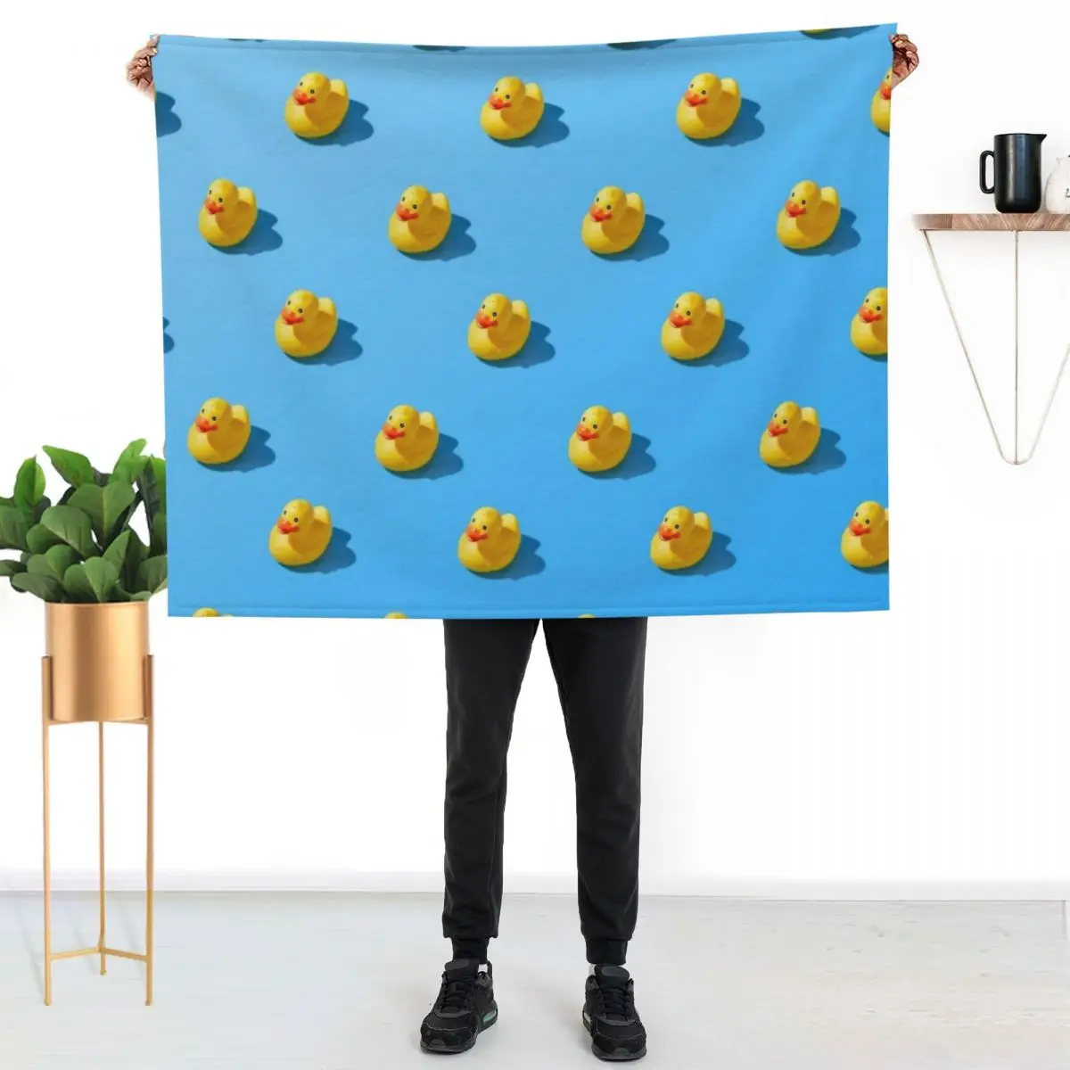 Flat Lay Creative Summer Yellow Rubber Duck Pattern High Quality Photo Throw Blanket Fade Resistant Durable Throw Blanket