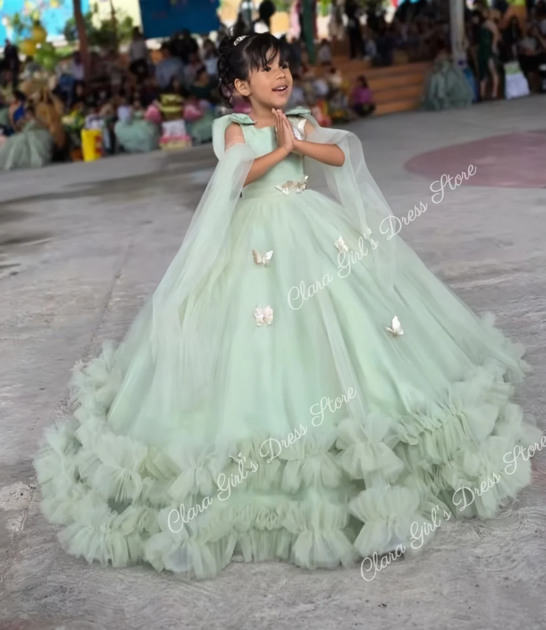 Vestido de lujo de flores para niña, tul verde de calidad, capas esponjosas para princesa pequeña, boda, fiesta de cumpleaños, vestidos de baile de noche