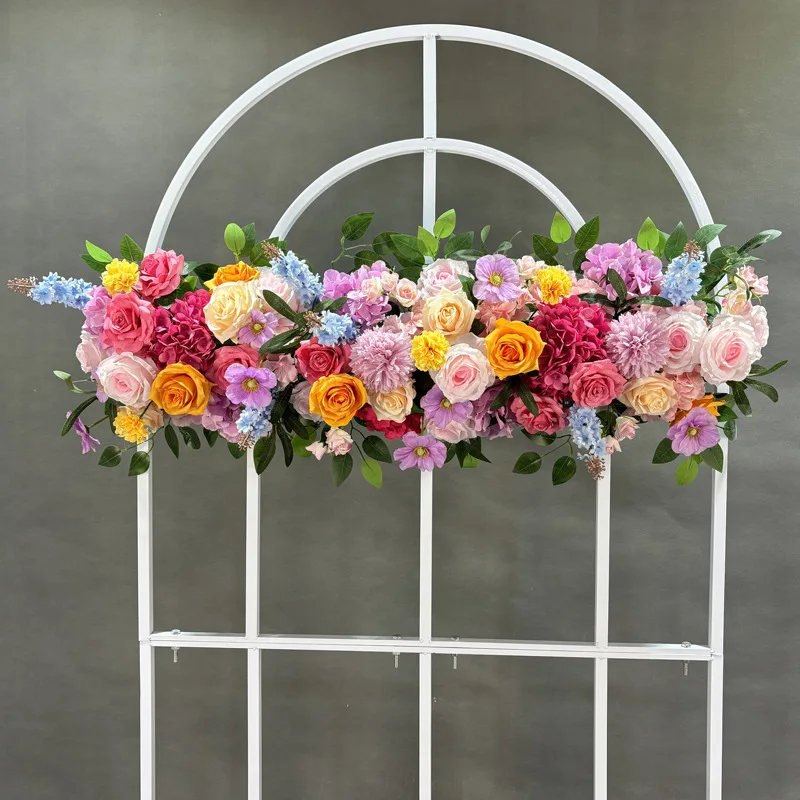 Wedding layout decorative flower row road flower row simulation background wall props t table wall