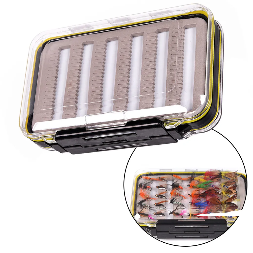 Waterproof Double Side Fly Box Transparent ABS Fishing Tackle Case Lightweight Secure Double Lock Design Micro-Slit High Density