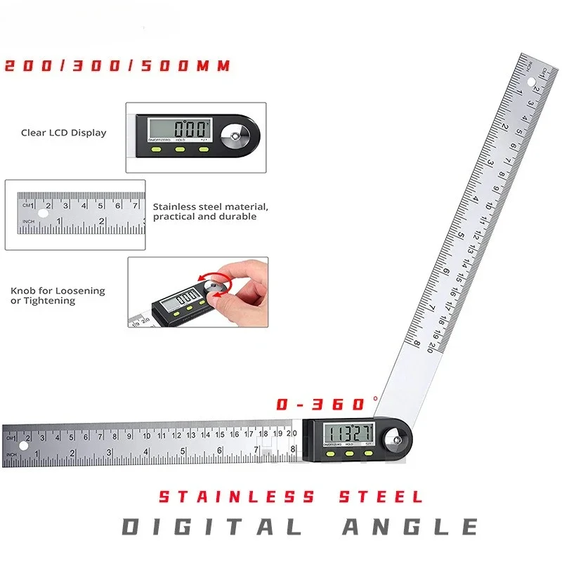 Electronic digital angle ruler Protractor Stainless steel woodworking ruler angle measuring instrument Measuring angle ruler