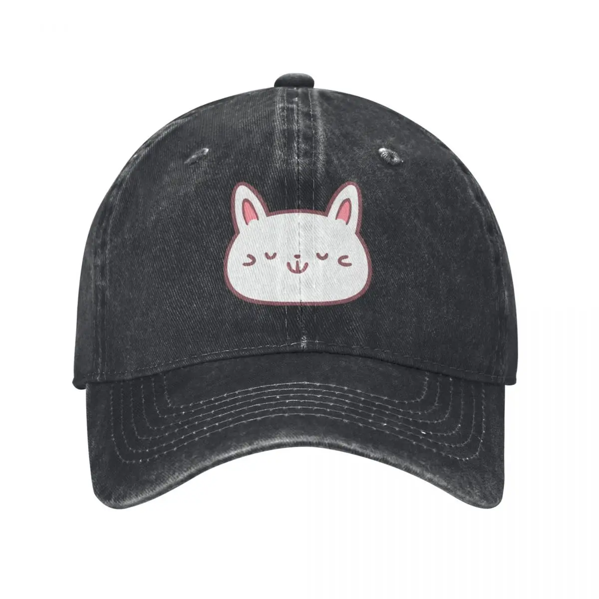 Cute Sleepy White Bunny Baseball Caps Vintage Denim Washed Headwear Unisex Style Outdoor Running Hats