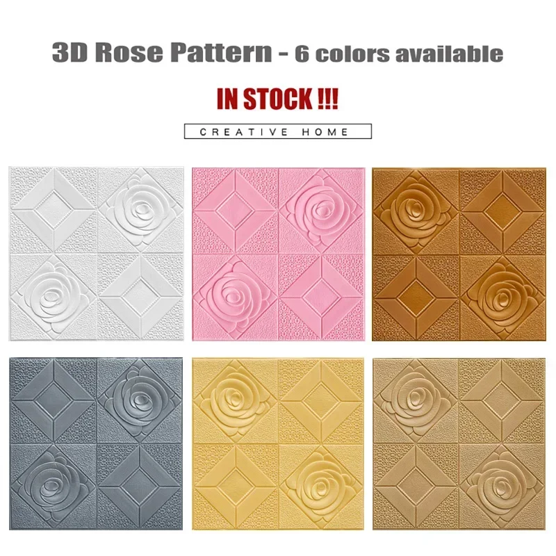 20Pcs 3D Rose Pattern Wall Sticker Wall Panel Ceiling Self-adhesive Moisture-proof 3D Foam Wallpaper Bedroom Living Room Decor