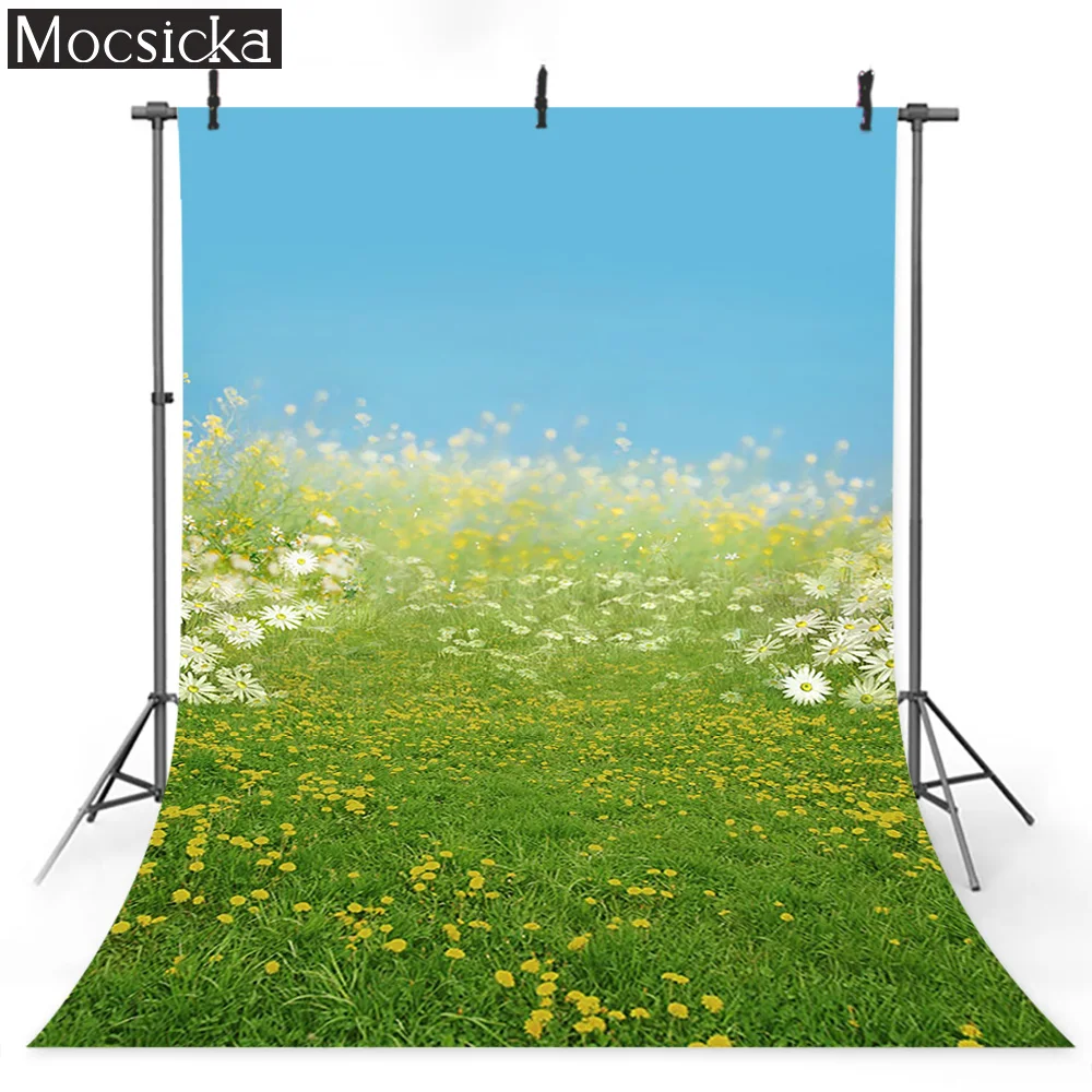 

Spring Field Photography Backgrounds Flowers Green Grass Theme Decoration Props Careers Photographic Studio Backdrop