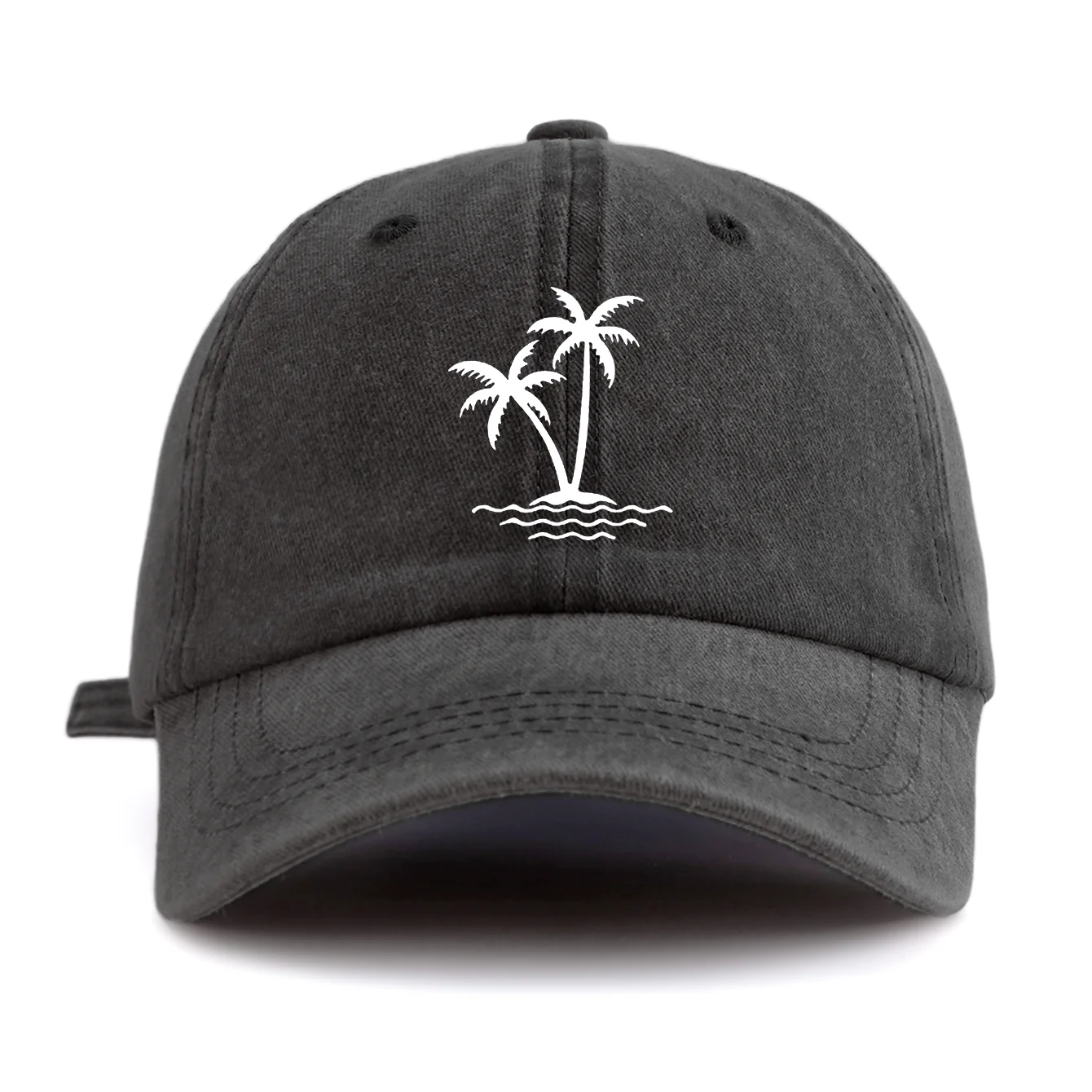 1pc Coconut Tree Print Washed Baseball Cap for Adults,  Minimalist Retro Style Casual Soft Adjustable Dad Hat, Perfect As Gift