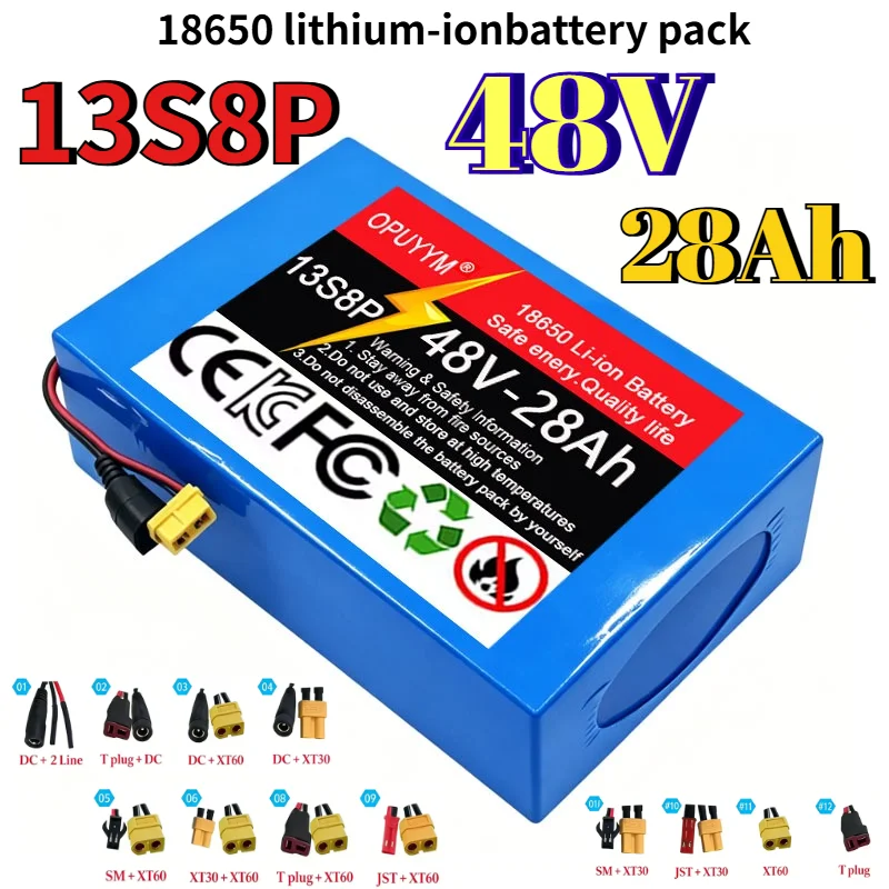 High Quality 13S8P 48V  28Ah 18650 Rechargeable Li-ion Battery Pack High-power with BMS for Motorcycle, Scooter, Bicycle