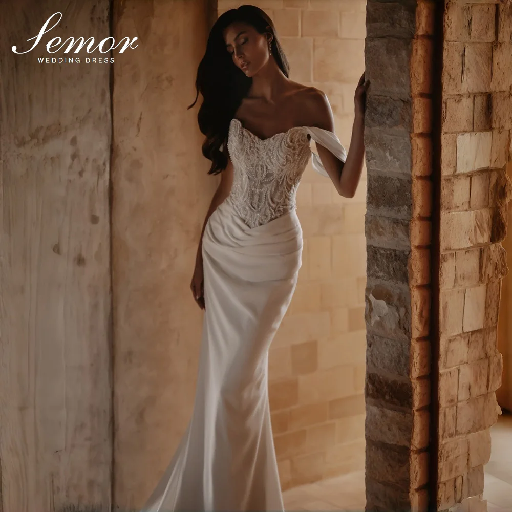 Semor Customized Bride Gowns Modern Mermaid Customized Wedding Dresses Elegant Off Shoulder Lace Bride Dress Vestido De Novia