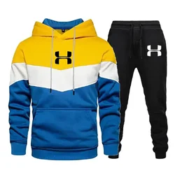 2024 New fashion high quality striped pullover hoodie + casual sweatpants 2 sets of autumn and winter jogging men's sportswear