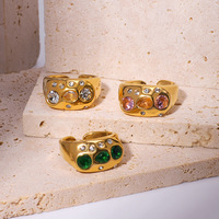 Stainless Steel Adjustable Ring For Women Colorful Crystals 18K Gold Color Rings Luxury Jewelry High-Quality Fashion Accessies