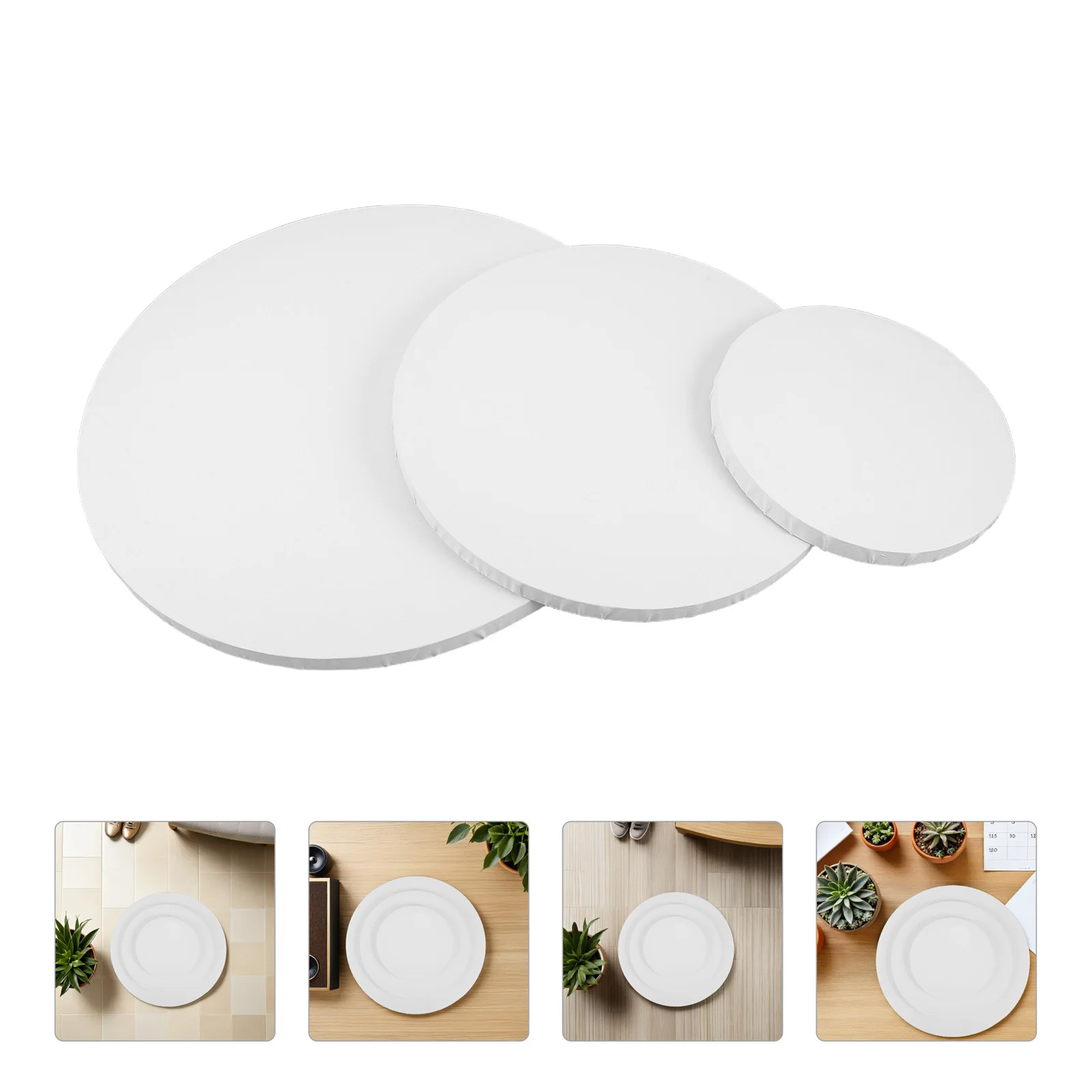 

3Pcs Pure Cotton Canvas Frames 20 30 40Cm Round Stretched Painting Panels Smooth Textured Wood Support for Oil Acrylic Artwork