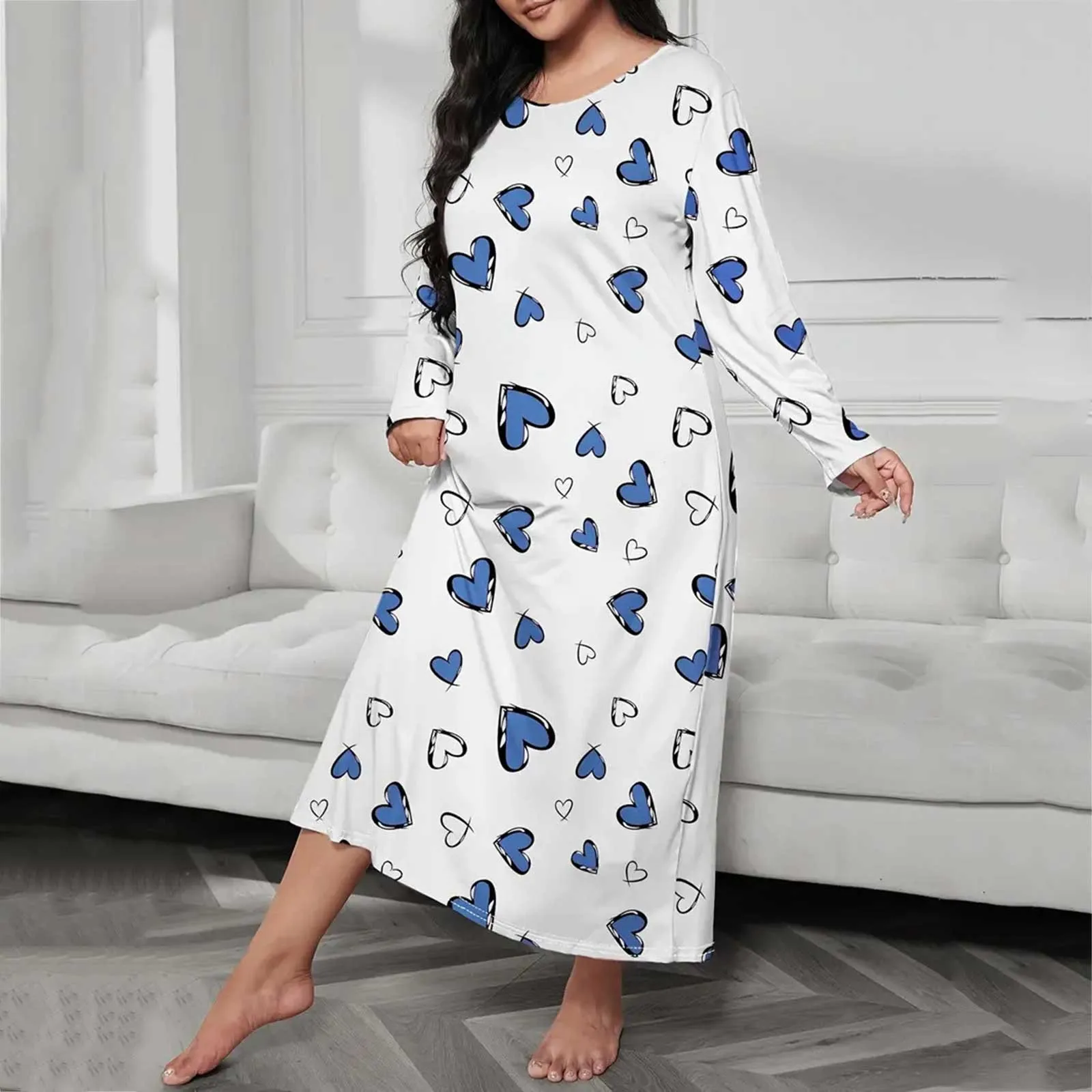 Night Dress Women Long Sleeve Sleepwear Sleep Dress Nightdress Home Clothes Plus Size Women's Sleepwear Dress Nightgowns XXXXXL