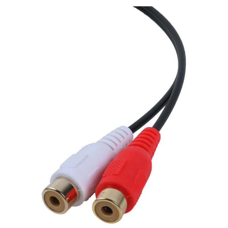 Pozłacane 3.5mm Jack żeńskie do 2 żeńskich podnośników Adapter Stereo rozdzielacz Audio RCA (15cm) czarne