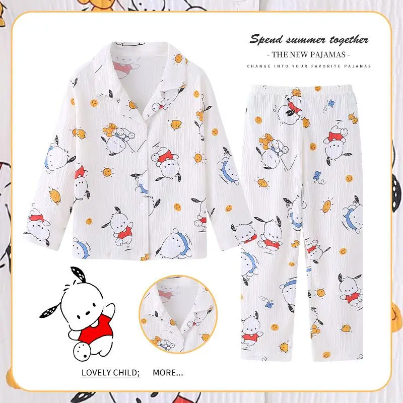 

2Pcs Anime Kuromi Kids Home Clothes Sanrio Kuromi Cartoon Girls Kawaii Fashion Skin-Friendly Sweet Long Sleeve Trousers Pajamas