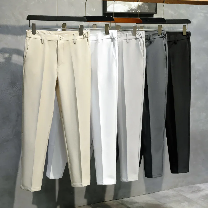 Pantalon de costume ample à tube droit pour hommes, pantalon d'affaires décontracté, drapé élastique, mince et polyvalent, à la mode, été