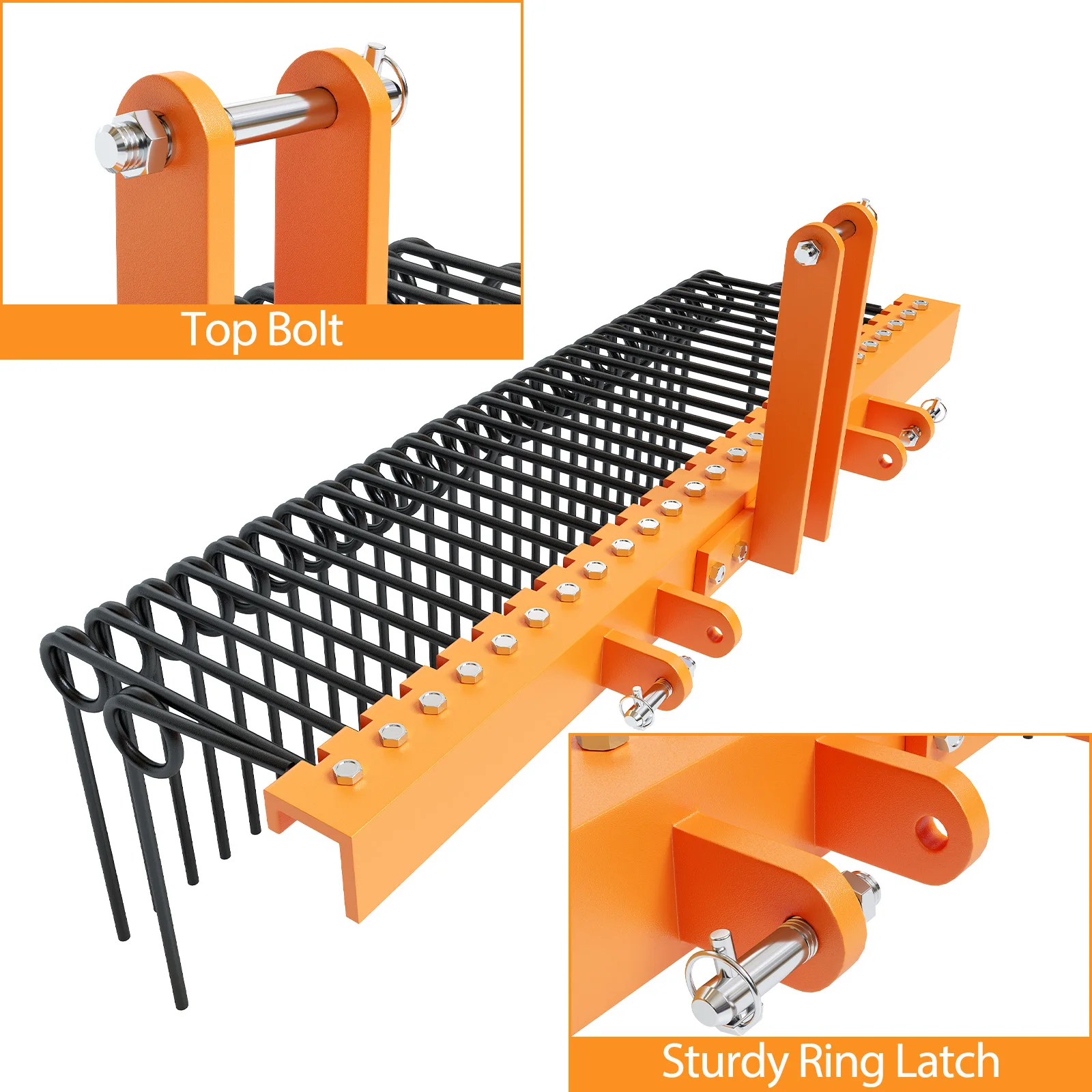 Durable Powder Coated Steel Pine Straw Rake Steel Spring Landscape Rake Attaches to Cat 0 Cat 1,3 Point Hitch for Tractor