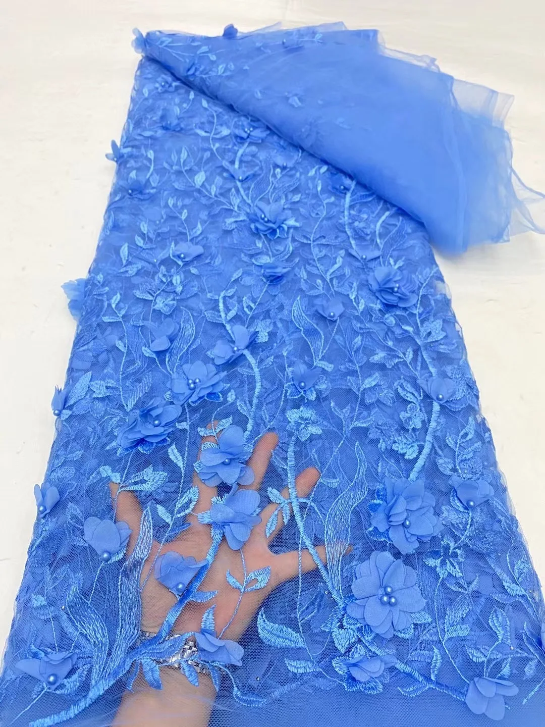 Blue White Yellow African 3D Followers Lace Fabric 2024 High Quality French Nigerian Lace Fabrics For Women Party Wedding DP0228