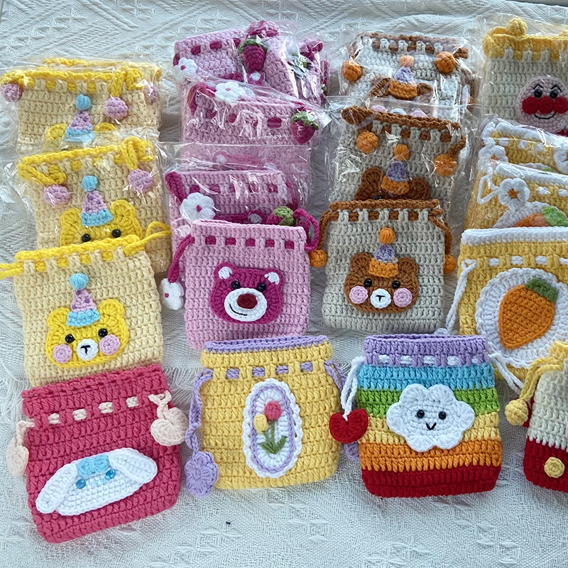 Handmade Crochet Yarn Wallet for Women, Cute Coin Purse, Drawstring Bags, Card Holder, Girlfriend Gift